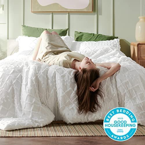 Bedsure Boho Cal King Duvet Cover - Cal King Size Duvet Cover, Cal King Boho Bedding for All Seasons, 3 Pieces Embroidery Shabby Chic Home Bedding Duvet Cover (White, Cal King, 104x98) - SHOP NO2CO2