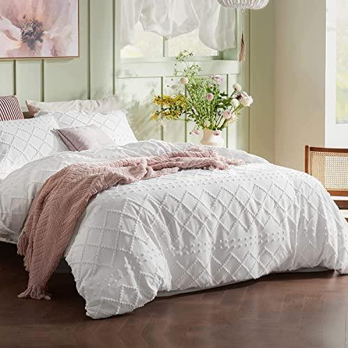 Bedsure Boho Cal King Duvet Cover - Cal King Size Duvet Cover, Cal King Boho Bedding for All Seasons, 3 Pieces Embroidery Shabby Chic Home Bedding Duvet Cover (White, Cal King, 104x98) - SHOP NO2CO2