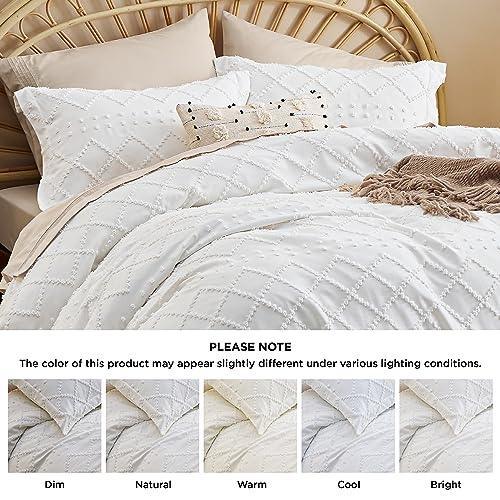 Bedsure Boho Cal King Duvet Cover - Cal King Size Duvet Cover, Cal King Boho Bedding for All Seasons, 3 Pieces Embroidery Shabby Chic Home Bedding Duvet Cover (White, Cal King, 104x98) - SHOP NO2CO2