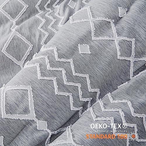 Bedsure Boho Tufted Comforter Set King - Dark Grey Cationic Dyeing Bedding Comforter Set, 3 Pieces Farmhouse Shabby Chic Embroidery Bed Set, Geometric Pattern Comforter for All Seasons - SHOP NO2CO2