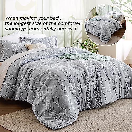 Bedsure Boho Tufted Comforter Set King - Dark Grey Cationic Dyeing Bedding Comforter Set, 3 Pieces Farmhouse Shabby Chic Embroidery Bed Set, Geometric Pattern Comforter for All Seasons - SHOP NO2CO2