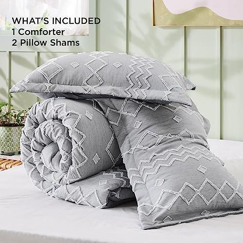 Bedsure Boho Tufted Comforter Set King - Dark Grey Cationic Dyeing Bedding Comforter Set, 3 Pieces Farmhouse Shabby Chic Embroidery Bed Set, Geometric Pattern Comforter for All Seasons - SHOP NO2CO2