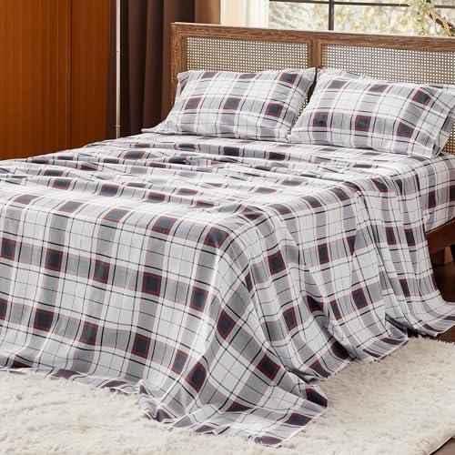 Bedsure Brushed Flannel Sheets Twin Size, 100% Cotton Twin Sheets Set, Extra Soft Christmas Sheets, Warm Bed Sheets with Deep Pocket up to 16", 3 Pieces Bedding Sheets & Pillowcases (Tartan Plaid) - SHOP NO2CO2