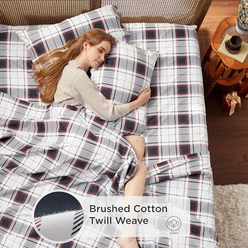 Bedsure Brushed Flannel Sheets Twin Size, 100% Cotton Twin Sheets Set, Extra Soft Christmas Sheets, Warm Bed Sheets with Deep Pocket up to 16", 3 Pieces Bedding Sheets & Pillowcases (Tartan Plaid) - SHOP NO2CO2