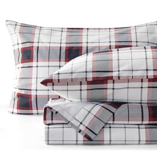 Bedsure Brushed Flannel Sheets Twin Size, 100% Cotton Twin Sheets Set, Extra Soft Christmas Sheets, Warm Bed Sheets with Deep Pocket up to 16", 3 Pieces Bedding Sheets & Pillowcases (Tartan Plaid) - SHOP NO2CO2