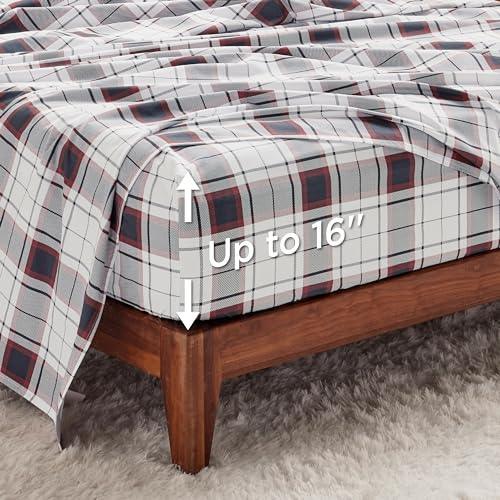 Bedsure Brushed Flannel Sheets Twin Size, 100% Cotton Twin Sheets Set, Extra Soft Christmas Sheets, Warm Bed Sheets with Deep Pocket up to 16", 3 Pieces Bedding Sheets & Pillowcases (Tartan Plaid) - SHOP NO2CO2