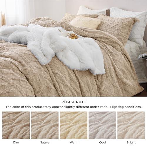 Bedsure Fluffy Comforter Cover Set - Faux Fur Duvet Cover Queen Size, Deep Beige Plush Quilt Cover, 3 Pieces,1 Duvet Cover (90"x90") with Zipper Closure & 2 Pillow Shams, Comforter Not Included - SHOP NO2CO2