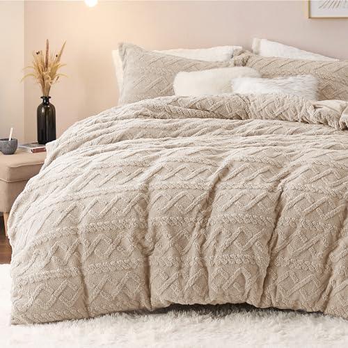 Bedsure Fluffy Comforter Cover Set - Faux Fur Duvet Cover Queen Size, Deep Beige Plush Quilt Cover, 3 Pieces,1 Duvet Cover (90"x90") with Zipper Closure & 2 Pillow Shams, Comforter Not Included - SHOP NO2CO2