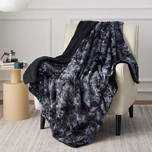 Bedsure Fuzzy Blanket for Couch - Black, Soft and Comfy Sherpa, Plush and Furry Faux Fur, Reversible Throw Blankets for Sofa and Bed, 50x60 Inches - SHOP NO2CO2