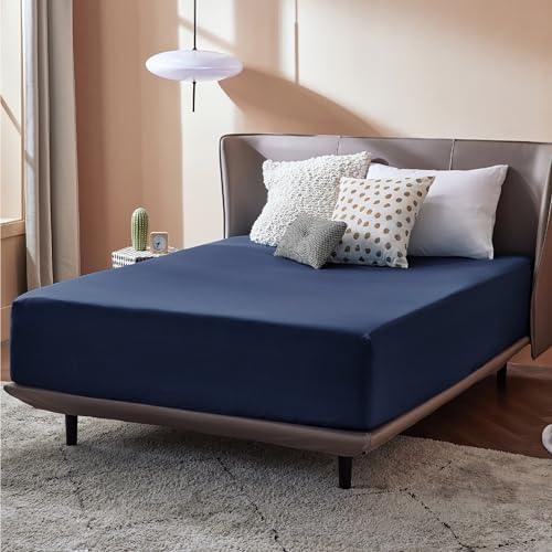 Bedsure King Fitted Sheet Only - Bed Sheets Extra Deep Pocket 16 inch, Ultra Soft Bottom Sheet for King Size Bed, Navy, 78" x 80" - SHOP NO2CO2