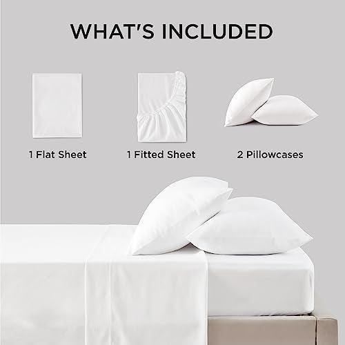 Bedsure King Sheets - Polyester & Rayon Derived from Bamboo Cooling Bed Sheets, Deep Pockets Fits up to 16", Breathable, Wrinkle Free and Soft King Sheet & Pillowcase Sets - White - SHOP NO2CO2