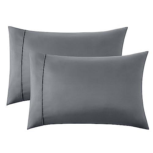 Bedsure Queen Pillow Cases Set of 2 - Dark Grey Polyester Microfiber Pillowcase 2 Pack, Super Soft and Cozy Pillow Case Covers with Envelop Closure, 20x30 Inches - SHOP NO2CO2