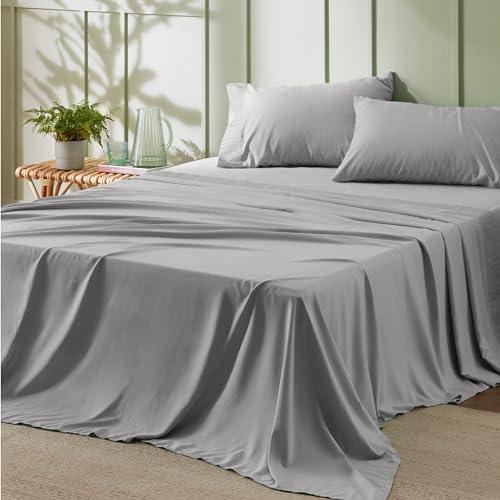 Bedsure Queen Sheet Set - Soft Sheets for Queen Size Bed, 4 Pieces Hotel Luxury Grey Queen Sheets, Easy Care Polyester Microfiber Cooling Bed Sheet Set - SHOP NO2CO2