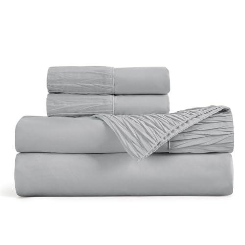 Bedsure Queen Sheet Set - Soft Sheets for Queen Size Bed, 4 Pieces Hotel Luxury Grey Queen Sheets, Easy Care Polyester Microfiber Cooling Bed Sheet Set - SHOP NO2CO2