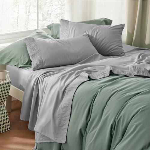 Bedsure Queen Sheet Set - Soft Sheets for Queen Size Bed, 4 Pieces Hotel Luxury Grey Queen Sheets, Easy Care Polyester Microfiber Cooling Bed Sheet Set - SHOP NO2CO2