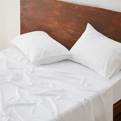 Bedsure Queen Sheets - Polyester & Rayon Derived from Bamboo Cooling Bed Sheets, Deep Pockets Fits up to 16", Breathable, Wrinkle Free and Soft Queen Sheet & Pillowcase Sets - White - SHOP NO2CO2