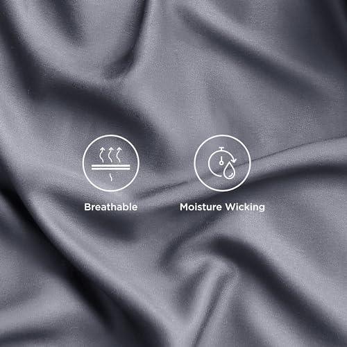 Bedsure Queen Sheets, Rayon Derived from Bamboo, Queen Cooling Sheet Set, Deep Pocket Up to 16", Breathable & Soft Bed Sheets, Hotel Luxury Silky Bedding Sheets & Pillowcases, Dark Grey - SHOP NO2CO2