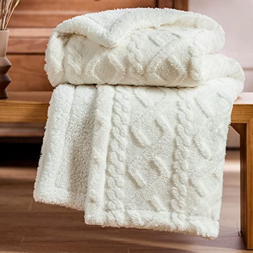 Bedsure Sherpa Throw Blanket for Couch Sofa - Fuzzy Soft Cozy Blanket for Bed, Fleece Thick Warm Blanket for Winter, Cream Fall Throw Blanket, 50x60 Inches - SHOP NO2CO2