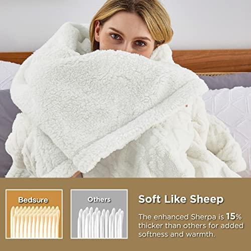 Bedsure Sherpa Throw Blanket for Couch Sofa - Fuzzy Soft Cozy Blanket for Bed, Fleece Thick Warm Blanket for Winter, Cream Fall Throw Blanket, 50x60 Inches - SHOP NO2CO2