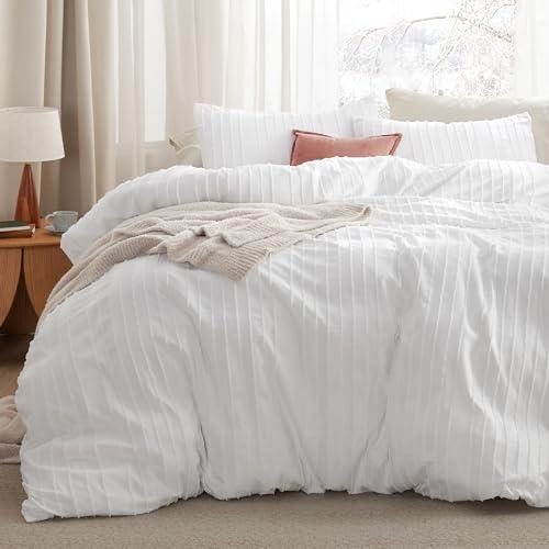 Bedsure Striped Tufted Duvet Cover King Size - Shabby Chic Duvet Cover, 3pcs All-Season Boho Bedding for All Seasons, Includes 1 King Duvet Cover & 2 Pillowcases (White, King, 104"x90") - SHOP NO2CO2