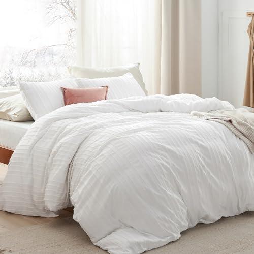 Bedsure Striped Tufted Duvet Cover King Size - Shabby Chic Duvet Cover, 3pcs All-Season Boho Bedding for All Seasons, Includes 1 King Duvet Cover & 2 Pillowcases (White, King, 104"x90") - SHOP NO2CO2