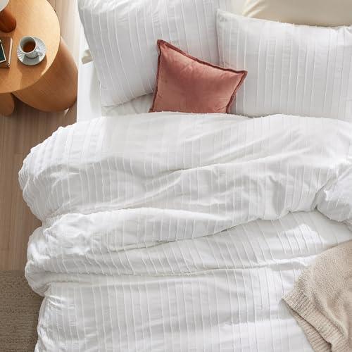 Bedsure Striped Tufted Duvet Cover King Size - Shabby Chic Duvet Cover, 3pcs All-Season Boho Bedding for All Seasons, Includes 1 King Duvet Cover & 2 Pillowcases (White, King, 104"x90") - SHOP NO2CO2