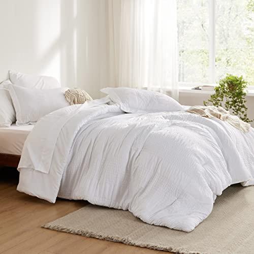 Bedsure Twin XL Comforter Set - Twin XL Bed in a Bag 5 Pieces Stripes Seersucker Bedding Set, Soft Lightweight Down Alternative Comforter, Twin XL Bed Set (White, Twin XL) - SHOP NO2CO2