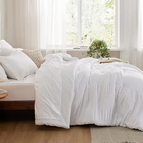 Bedsure Twin XL Comforter Set - Twin XL Bed in a Bag 5 Pieces Stripes Seersucker Bedding Set, Soft Lightweight Down Alternative Comforter, Twin XL Bed Set (White, Twin XL) - SHOP NO2CO2