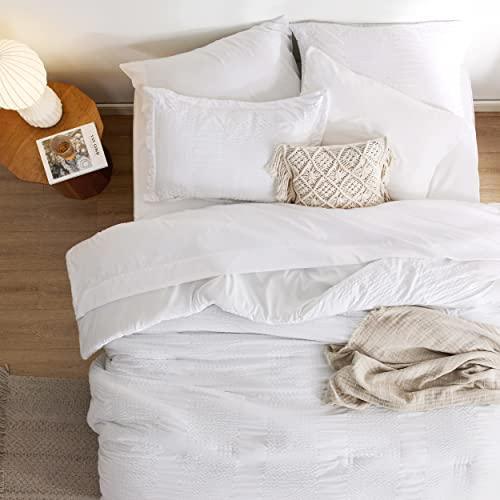 Bedsure Twin XL Comforter Set - Twin XL Bed in a Bag 5 Pieces Stripes Seersucker Bedding Set, Soft Lightweight Down Alternative Comforter, Twin XL Bed Set (White, Twin XL) - SHOP NO2CO2