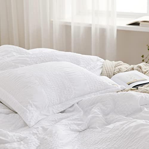 Bedsure Twin XL Comforter Set - Twin XL Bed in a Bag 5 Pieces Stripes Seersucker Bedding Set, Soft Lightweight Down Alternative Comforter, Twin XL Bed Set (White, Twin XL) - SHOP NO2CO2