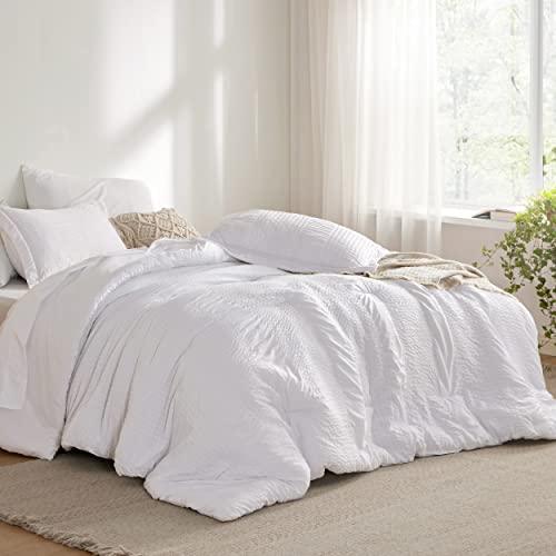 Bedsure Twin XL Comforter Set - Twin XL Bed in a Bag 5 Pieces Stripes Seersucker Bedding Set, Soft Lightweight Down Alternative Comforter, Twin XL Bed Set (White, Twin XL) - SHOP NO2CO2