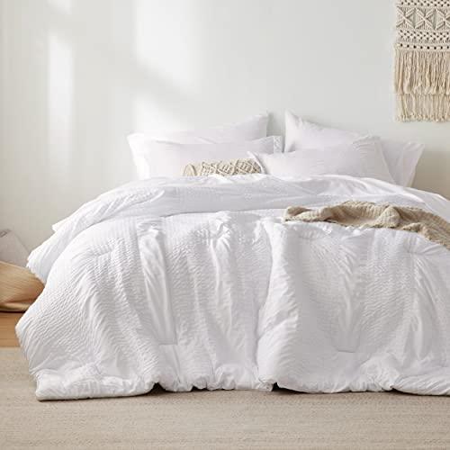 Bedsure Twin XL Comforter Set - Twin XL Bed in a Bag 5 Pieces Stripes Seersucker Bedding Set, Soft Lightweight Down Alternative Comforter, Twin XL Bed Set (White, Twin XL) - SHOP NO2CO2