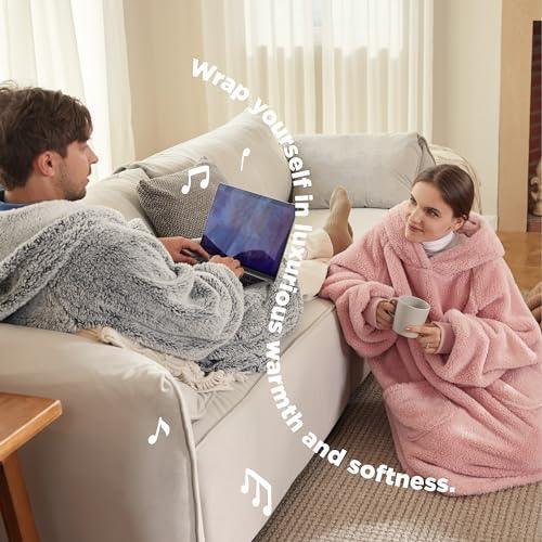 Bedsure Wearable Blanket Hoodie for Women - Cozy Sherpa Hoodie Blanket for Adult Men, Warm Hooded Blanket Sweatshirt with Pockets as Gifts for Girlfriend - SHOP NO2CO2