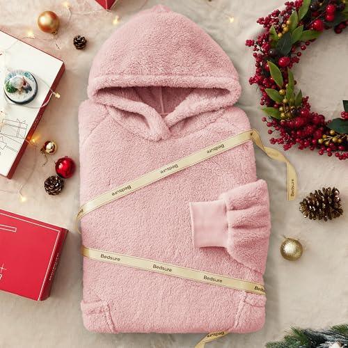 Bedsure Wearable Blanket Hoodie for Women - Cozy Sherpa Hoodie Blanket for Adult Men, Warm Hooded Blanket Sweatshirt with Pockets as Gifts for Girlfriend - SHOP NO2CO2