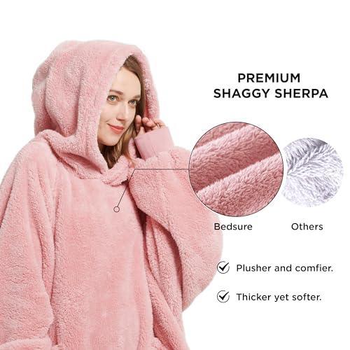 Bedsure Wearable Blanket Hoodie for Women - Cozy Sherpa Hoodie Blanket for Adult Men, Warm Hooded Blanket Sweatshirt with Pockets as Gifts for Girlfriend - SHOP NO2CO2