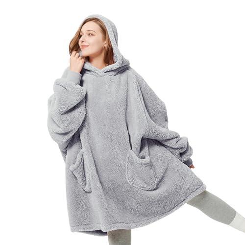 Bedsure Wearable Blanket Hoodie Gifts for Women - Cozy Sherpa Hoodie Blanket Men, Warm Hooded Blanket Sweatshirt with Pockets for Adults - SHOP NO2CO2