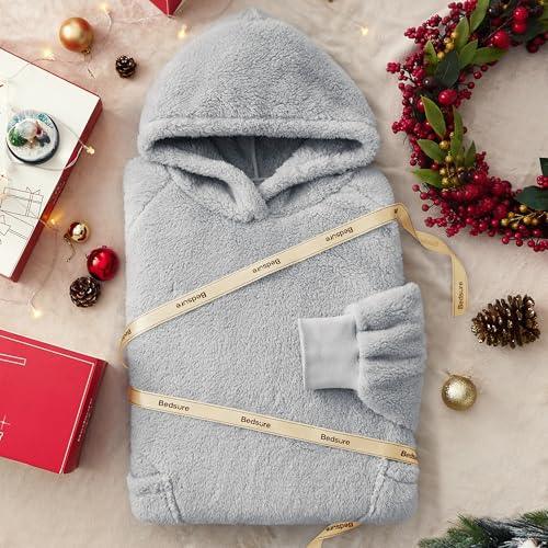 Bedsure Wearable Blanket Hoodie Gifts for Women - Cozy Sherpa Hoodie Blanket Men, Warm Hooded Blanket Sweatshirt with Pockets for Adults - SHOP NO2CO2