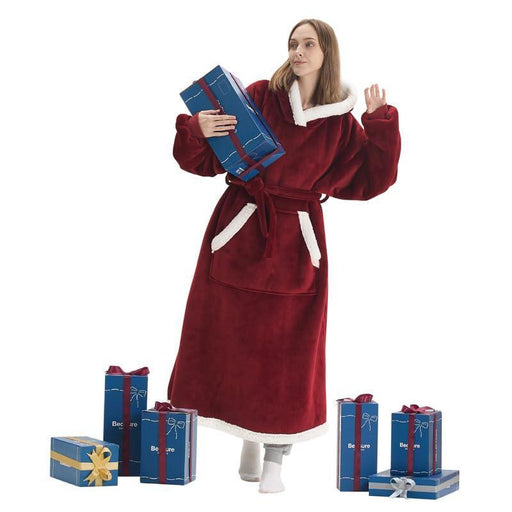 Bedsure Wearable Blanket Hoodie Women - Long Sherpa Fleece Hooded Blanket for Teens Adult, Warm Cozy Blanket Sweatshirt with Giant Pocket and Belt, Winter Gifts for Girls, Small, Burgundy - SHOP NO2CO2