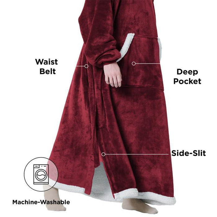 Bedsure Wearable Blanket Hoodie Women - Long Sherpa Fleece Hooded Blanket for Teens Adult, Warm Cozy Blanket Sweatshirt with Giant Pocket and Belt, Winter Gifts for Girls, Small, Burgundy - SHOP NO2CO2