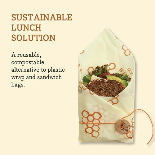 Bee's Wrap - Honeycomb Sandwich Wrap - Made in the USA with Certified Organic Cotton - Plastic and Silicone Free - Reusable Eco Friendly Beeswax Food Wrap - SHOP NO2CO2