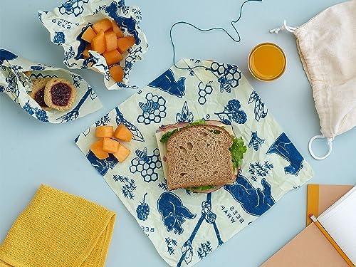 Bee's Wrap - Lunch Pack - Made in the US - Beeswax Food Wrap - Bees and Bears Print - 3 Pieces (Sandwich Wrap, 2 Medium Food Wraps) - SHOP NO2CO2