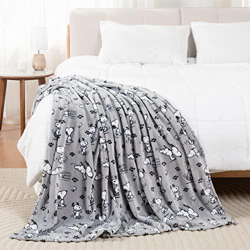 Berkshire Blanket Peanuts® VelvetLoft® Cute Character Snoopy Plush Throw Blanket,Peanuts Poses and Paws Grey,Throw 55 in x 70 in (Official Peanuts® Product) - SHOP NO2CO2