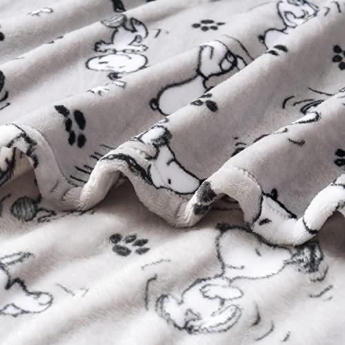 Berkshire Blanket Peanuts® VelvetLoft® Cute Character Snoopy Plush Throw Blanket,Peanuts Poses and Paws Grey,Throw 55 in x 70 in (Official Peanuts® Product) - SHOP NO2CO2