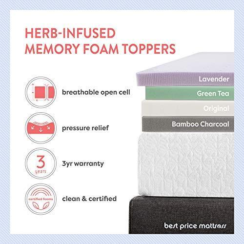 Best Price Mattress 2 Inch Ventilated Memory Foam Mattress Topper, Calming Green Tea Infusion, CertiPUR-US Certified, King - SHOP NO2CO2