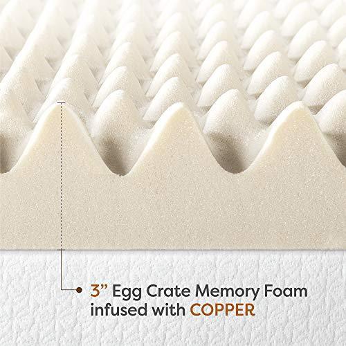 Best Price Mattress 3 Inch Egg Crate Memory Foam Mattress Topper with Copper Infusion, CertiPUR-US Certified, Queen Beige - SHOP NO2CO2