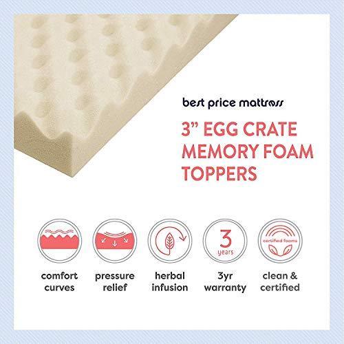 Best Price Mattress 3 Inch Egg Crate Memory Foam Mattress Topper with Copper Infusion, CertiPUR-US Certified, Queen Beige - SHOP NO2CO2