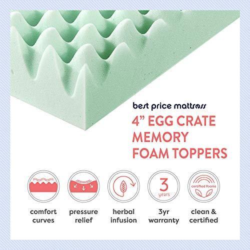 Best Price Mattress 4 Inch Egg Crate Memory Foam Mattress Topper with Calming Aloe Infusion, CertiPUR-US Certified, Full, Green - SHOP NO2CO2