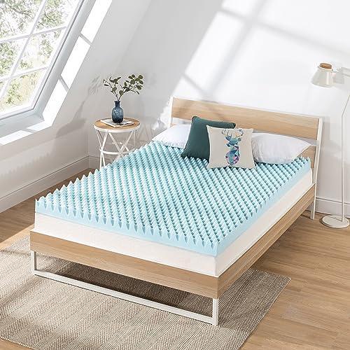 Best Price Mattress 4 Inch Egg Crate Memory Foam Mattress Topper with Cooling Gel Infusion, CertiPUR-US Certified, Queen Light Blue - SHOP NO2CO2