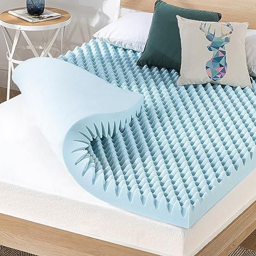 Best Price Mattress 4 Inch Egg Crate Memory Foam Mattress Topper with Cooling Gel Infusion, CertiPUR-US Certified, Queen Light Blue - SHOP NO2CO2