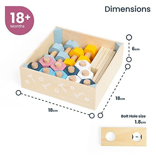 Bigjigs Toys FSC Certified Crate of Nuts and Bolts (20pc) - Eco-Friendly Nuts and Bolts Set for 3 Year Olds, Sustainable Construction Toys & Wooden Toy Tools - SHOP NO2CO2